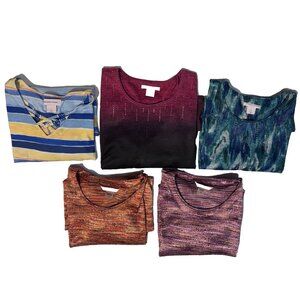 Lot Of 5 Allison Daley Tunic Tops Large 3/4 Sleeve Colorful Stripes Embellished